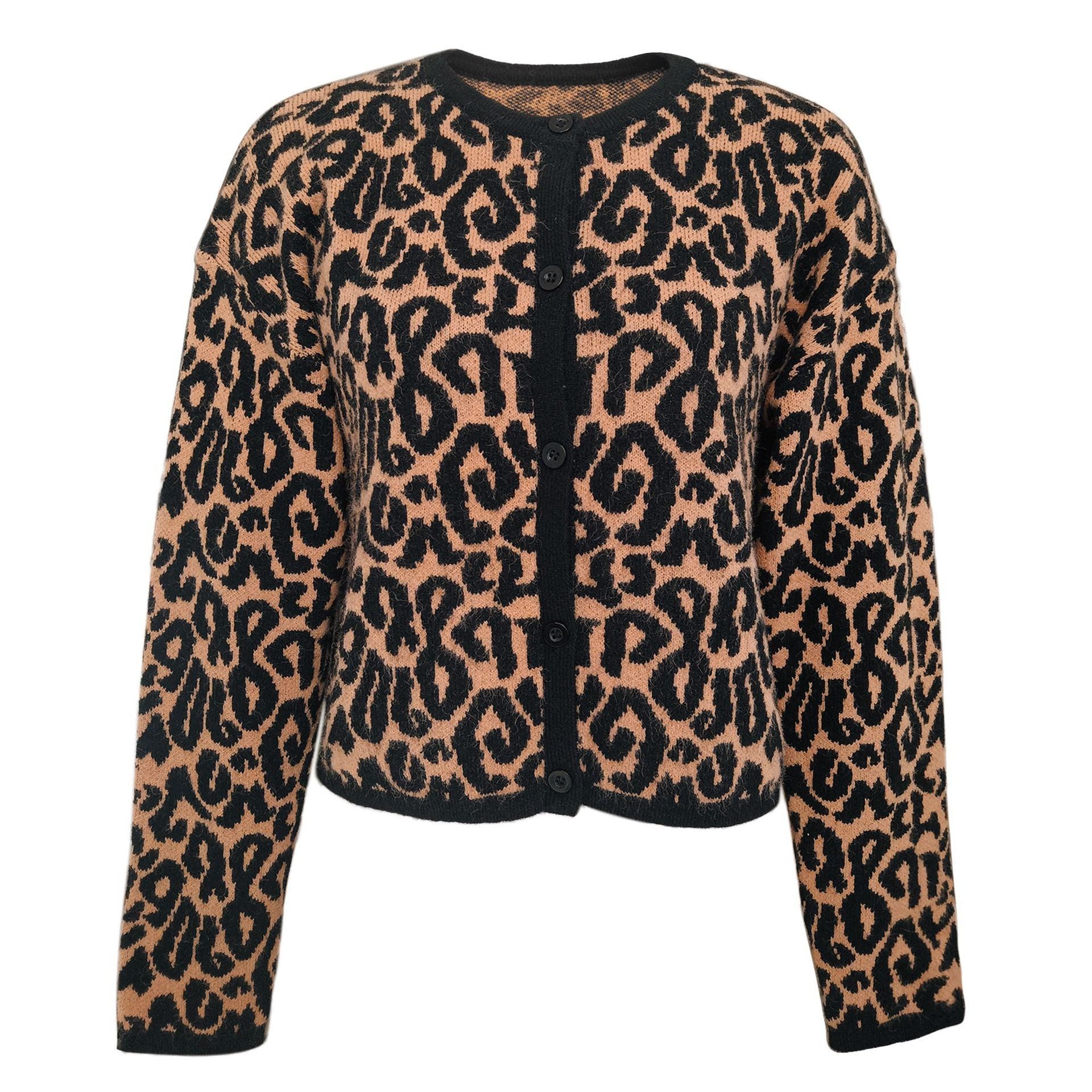 Women's Fashion Lazy Round Neck Leopard-print Sweater