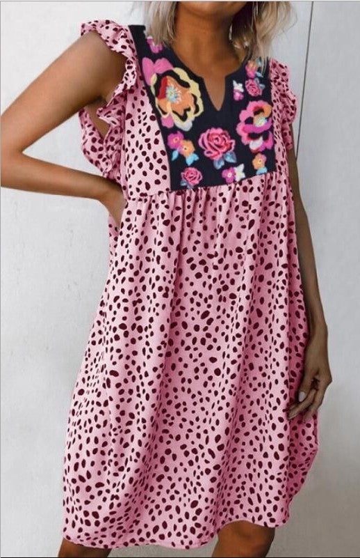Kurzärmeliges Kleid mit Leopardenmuster für Frauen