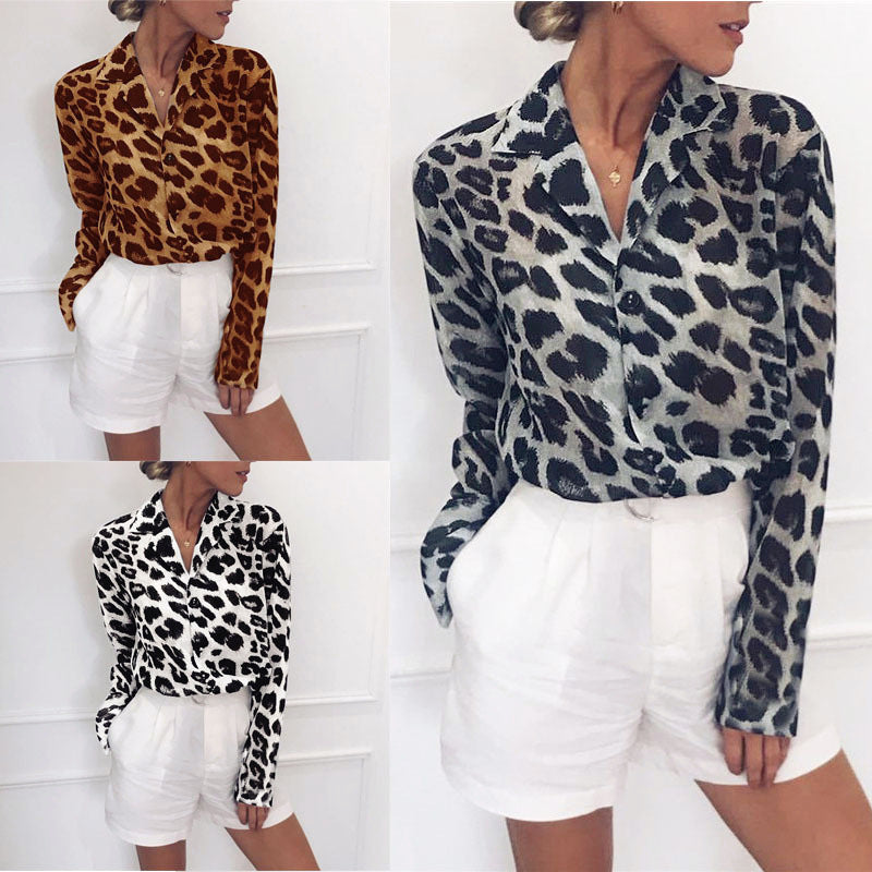 Leopard print V-neck chiffon