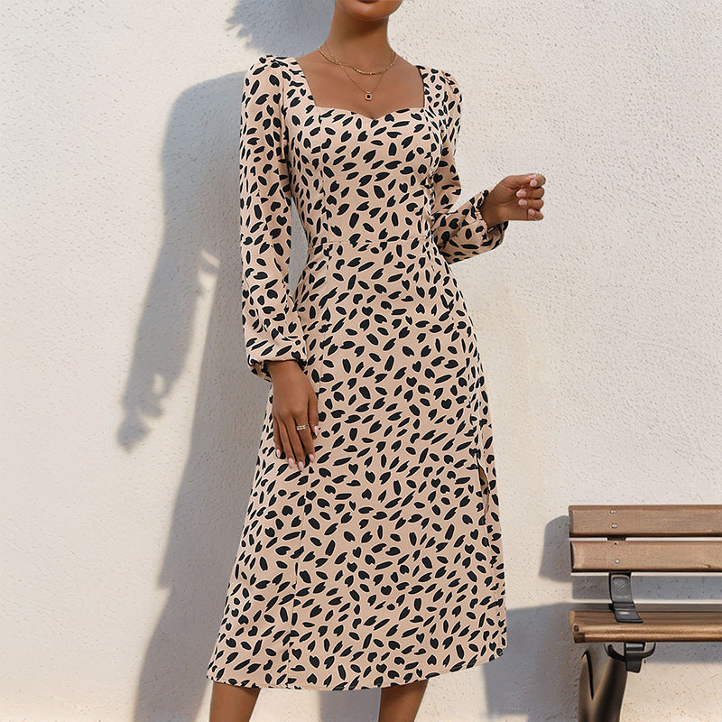 Langärmeliges Kleid mit Leopardenmuster für Frauen