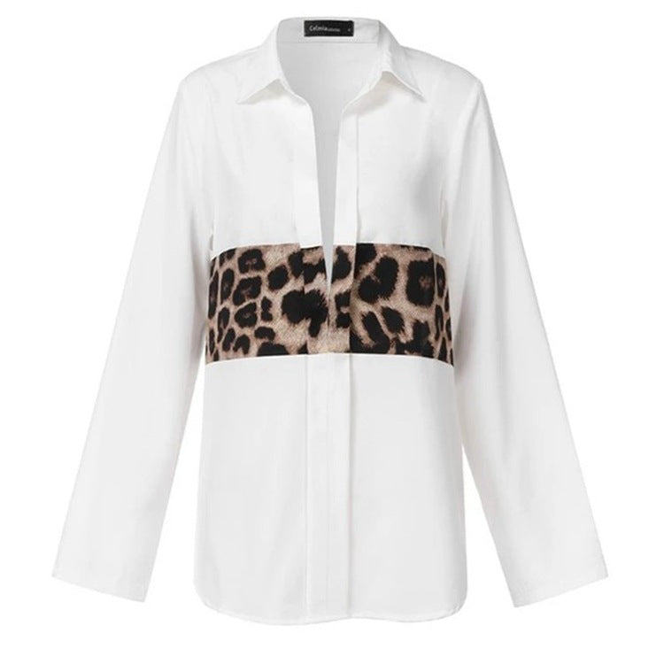 Printed leopard print loose ladies shirt