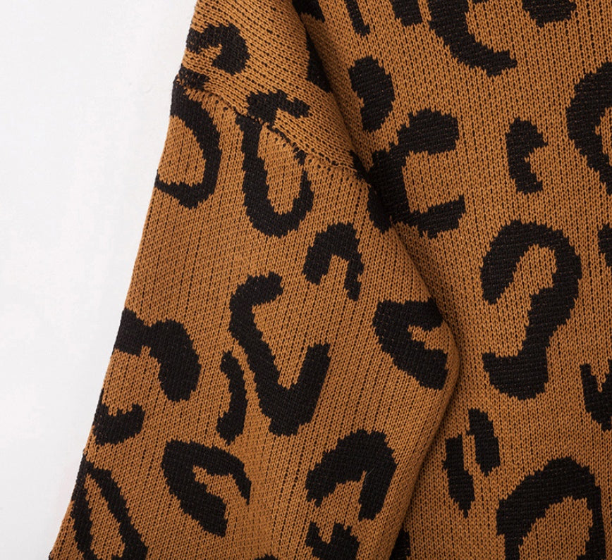 Hooded leopard-print loose sweater