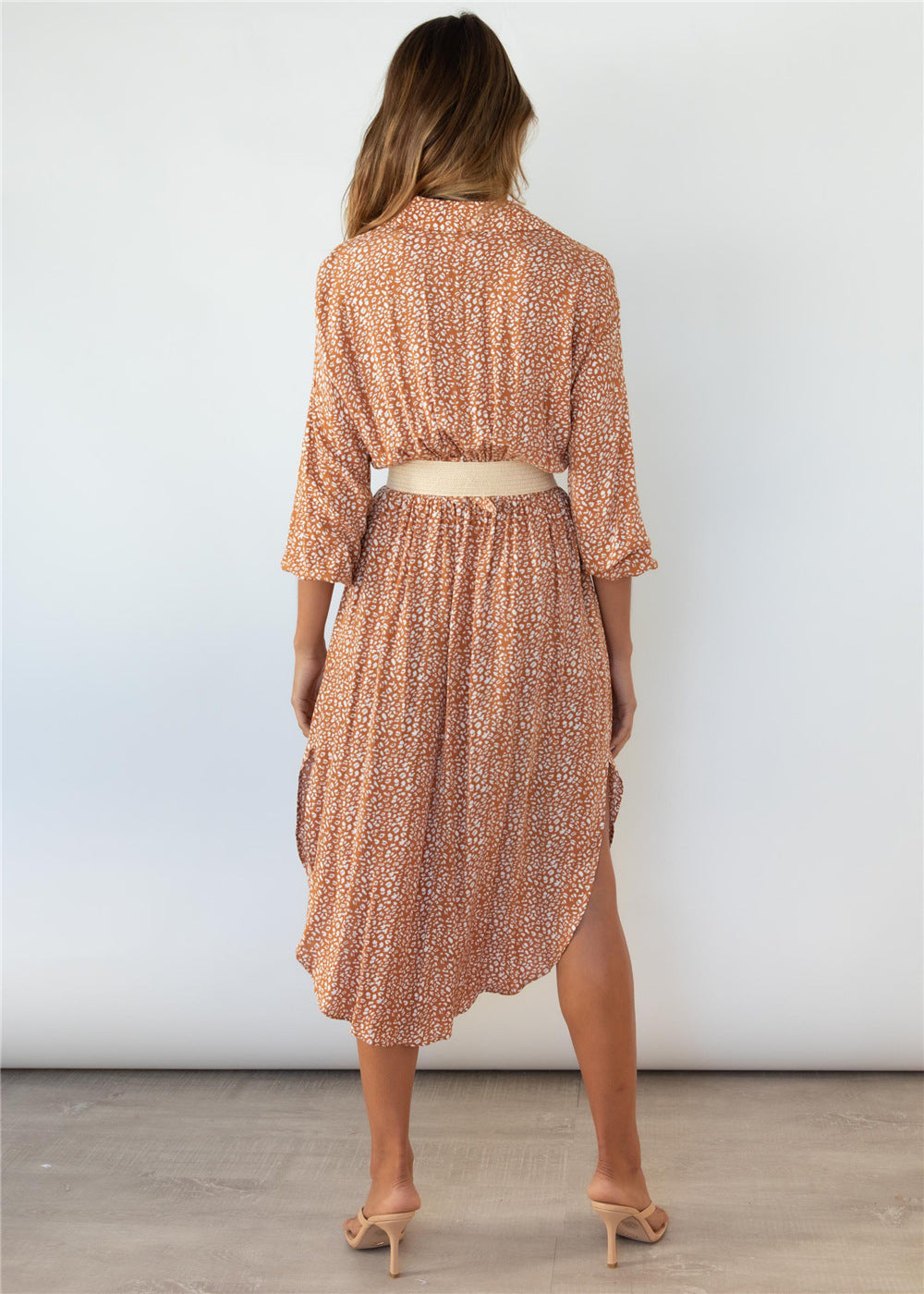 New Long Sleeve Leopard Print Shirt Split Long Sleeve Dress