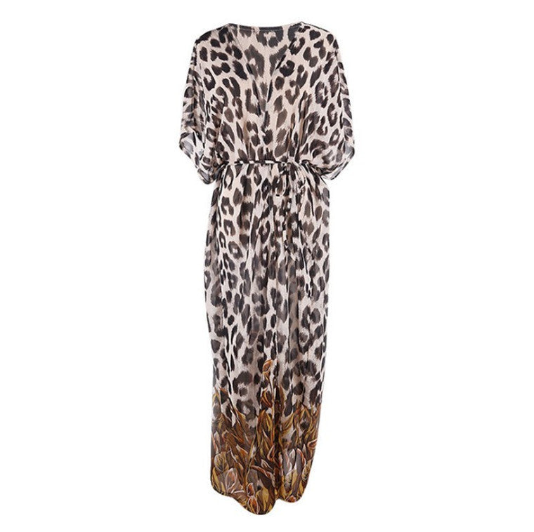 Chiffon Leopard Print Cardigan Beach Skirt Swimwear