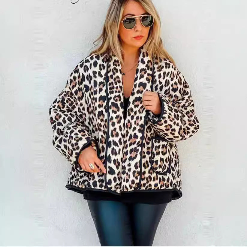 Fashion Women's Wear Leopard Print Cotton Coat Jacket