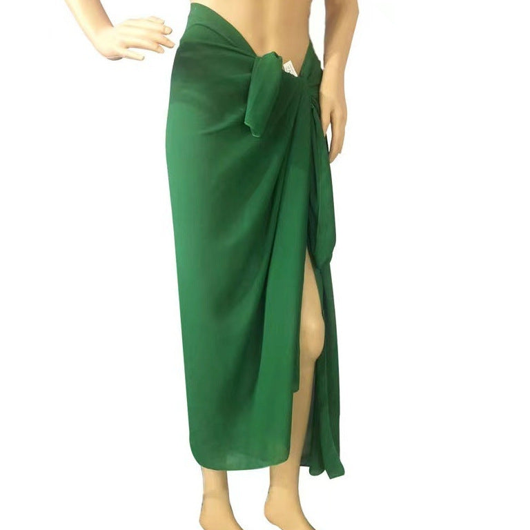Women's Leopard Sarong Swimsuit Blouse Chiffon Long Bikini