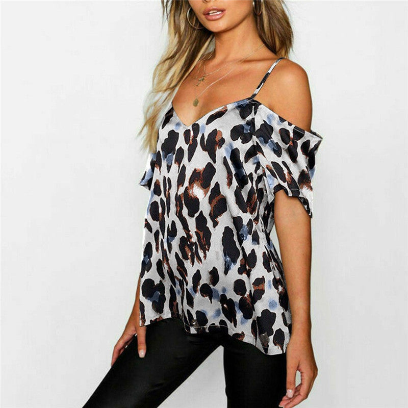 Fashion leopard print strapless shirt