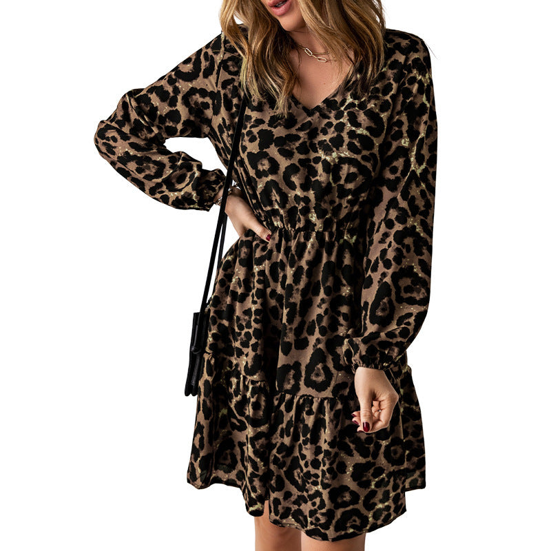 Langärmeliges Kleid mit Leopardenmuster für Frauen