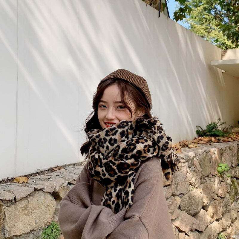 Mode Retro 100-bandiger Leopardenschal Die koreanische Version von Warm für Frauen Neck Shawl