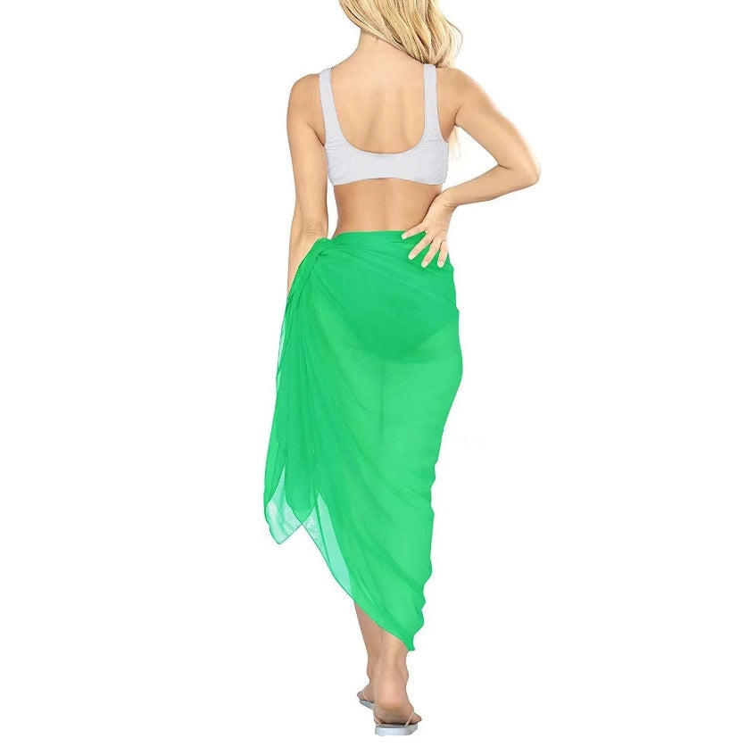 Women's Leopard Sarong Swimsuit Blouse Chiffon Long Bikini