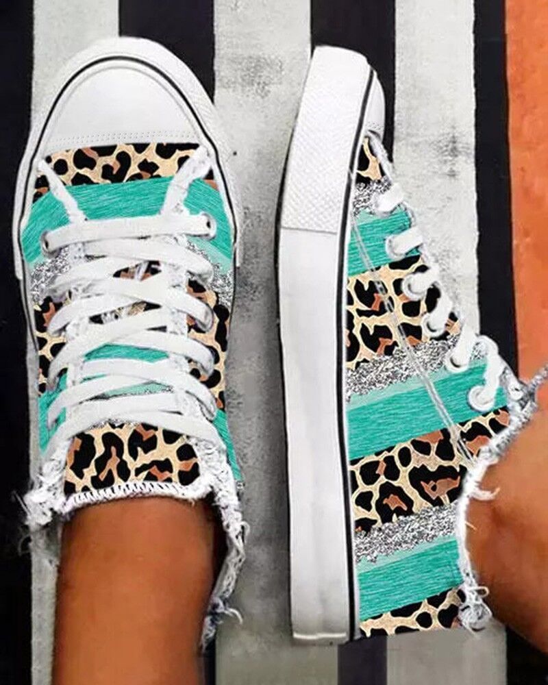 Leopard Print 3D gedruckt Farbe passender lässig flache unten Canvas Schuhe