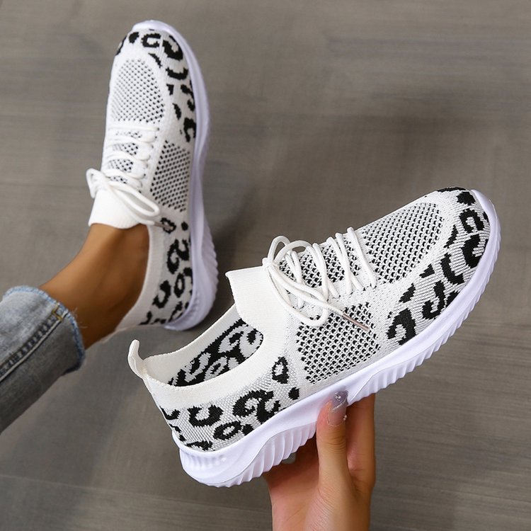 Weiße Schuhe Frauen Leopard Print Lace-up Sneakers Sport