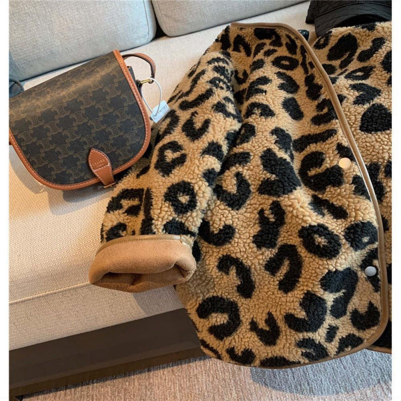 Casual Leather Leopard Print Coat Top