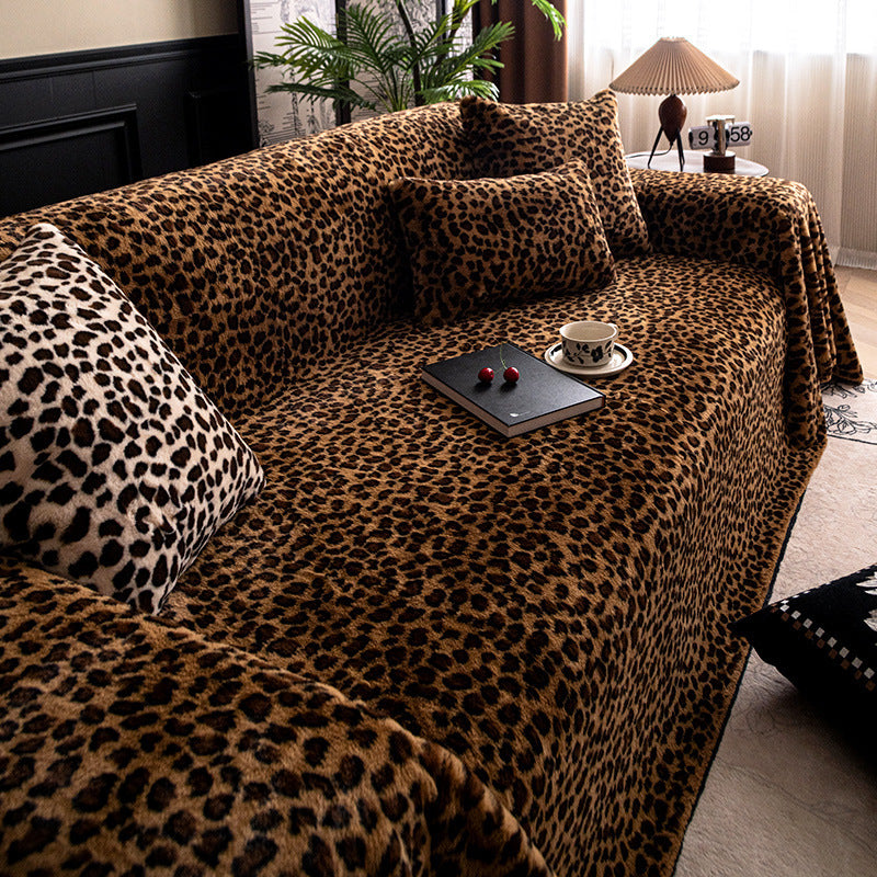 Winter Thickened Warm Leopard Plush Sofa Cushion Solid Color
