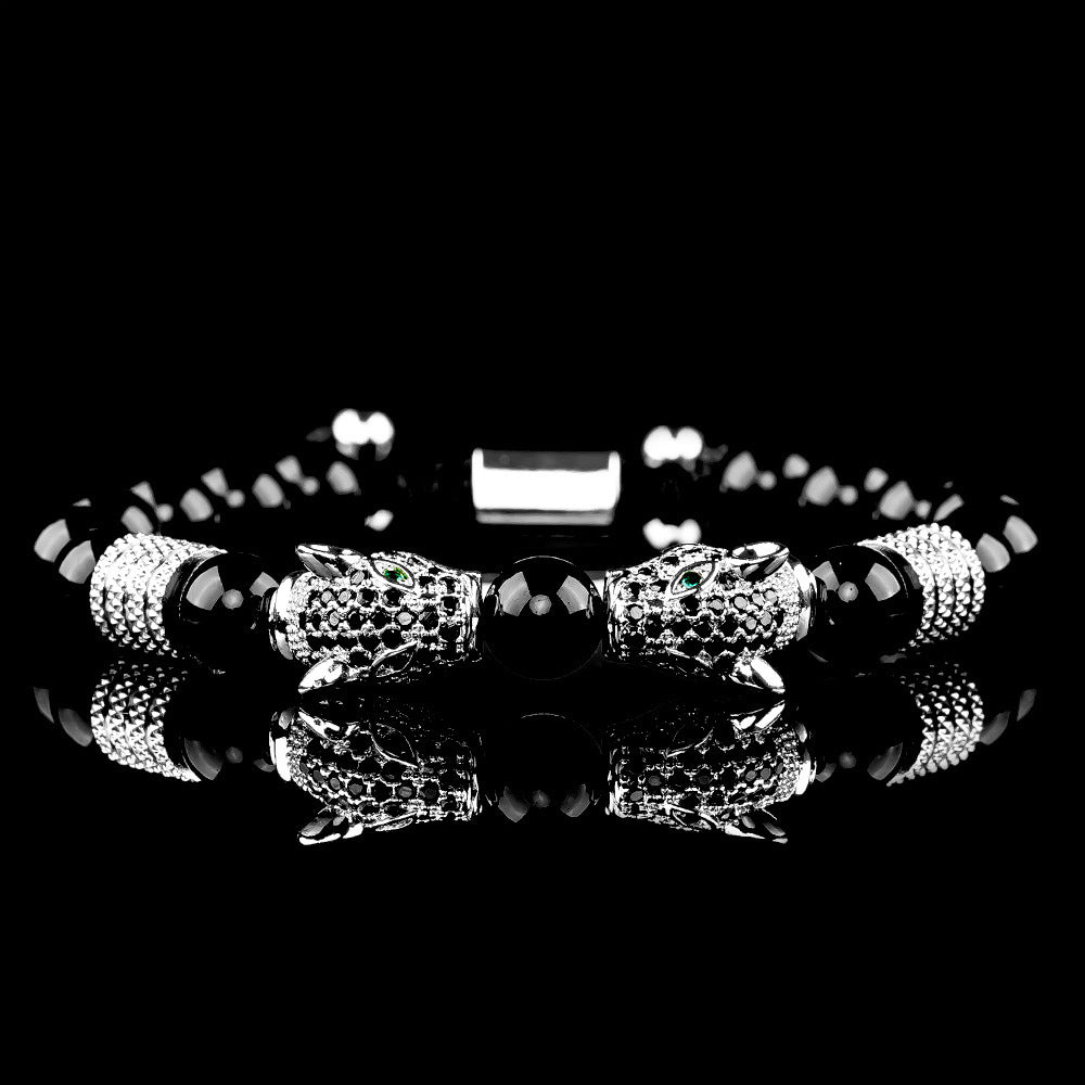 Vintage Leopardenkopf Achat gewebtes Armband