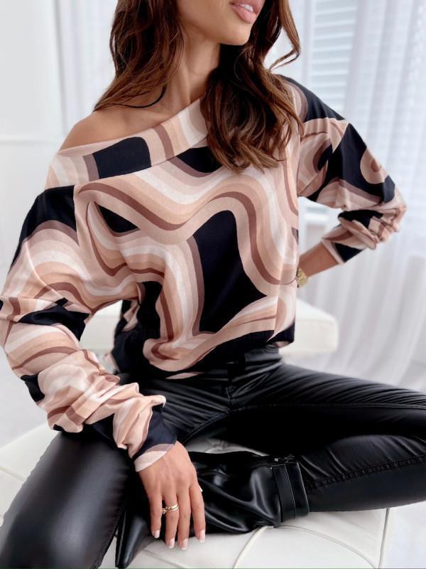 Autumn And Winter Long Sleeve Loose Shoulder Sleeve Leopard Print Blouse For Women