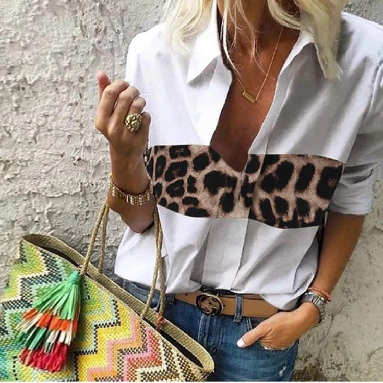 Printed leopard print loose ladies shirt