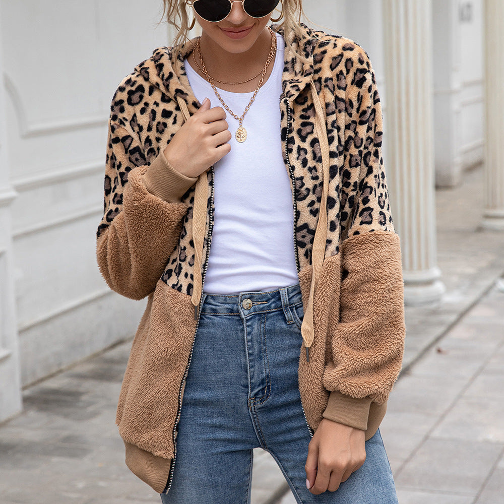 Women's Leopard Panel Warm Winter Coat Top