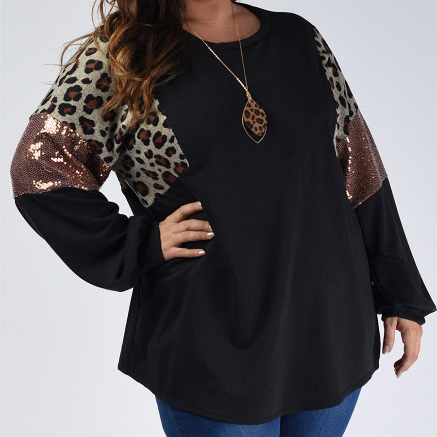 European And American Loose Slim Fit Leopard Print Long Sleeve