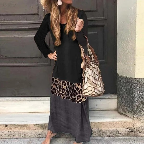 Kleid mit Leopardenmuster und Kontrastnähten