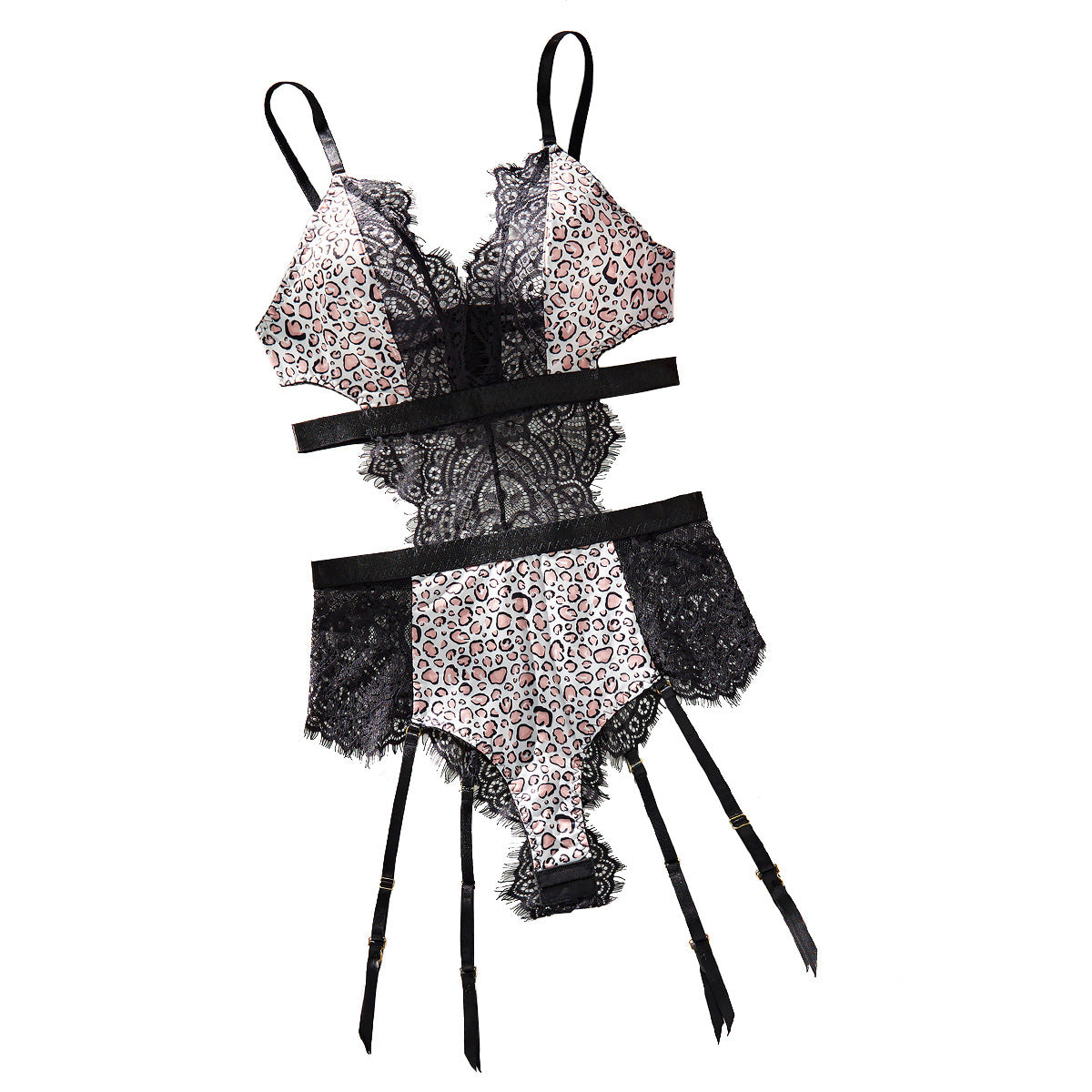 Jumpsuit Lace Stitching Leopard Print Lingerie