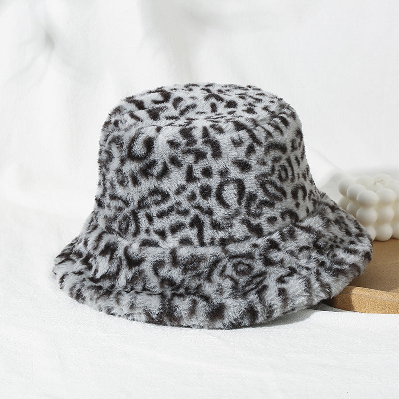 Women's Printed Leopard Print Fisherman Warm And Thick Plush Hat