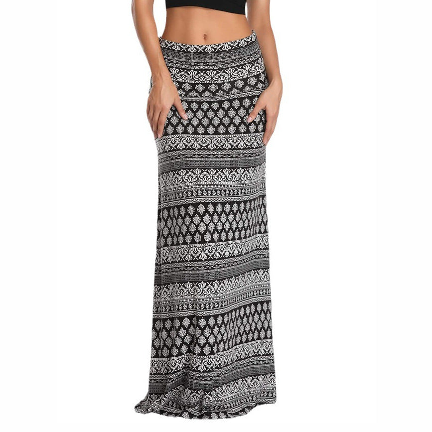 Langes Kleid mit Leopardenmuster und hoher Taille