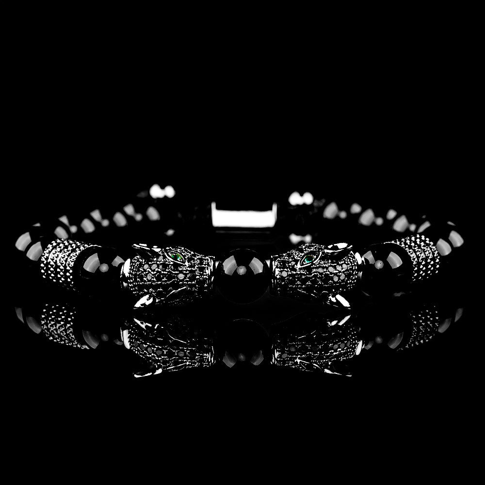 Vintage Leopardenkopf Achat gewebtes Armband