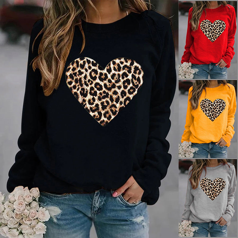 Leopard Love Printed Hoodless Plush Long Sleeve Sweater