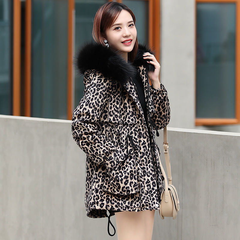 Women's Golden Velvet Leopard Cotton Coat