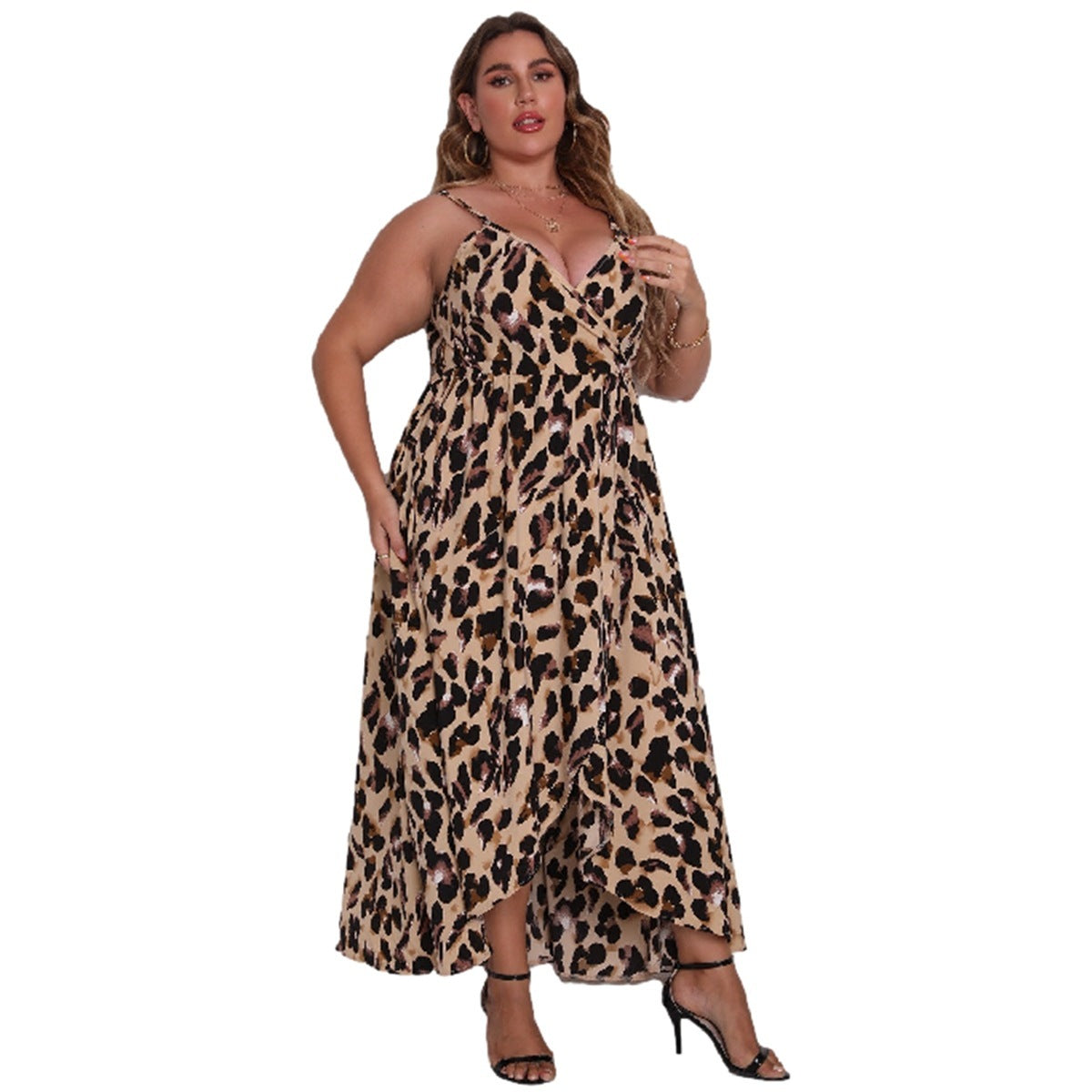 Kleid mit V-Ausschnitt und Leopardenmuster für Frauen