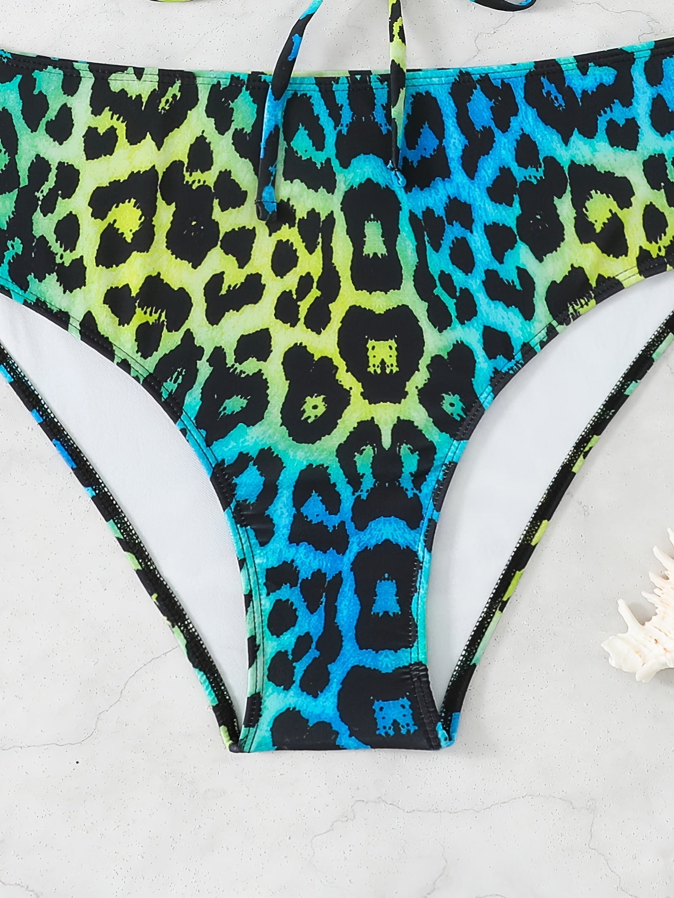 Women's Plus Size Gradient Leopard Print Bikini Neck Tie Backless Sexy Swimsuit Bikini Holiday Style
