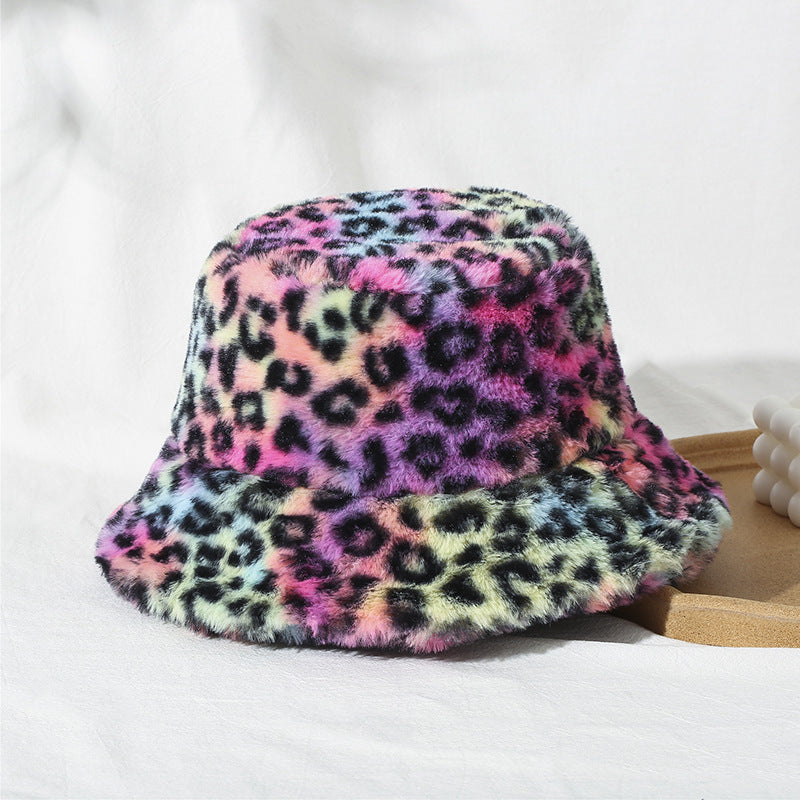 Women's Printed Leopard Print Fisherman Warm And Thick Plush Hat