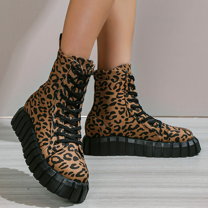 Leopard Print Frauen Schuhe Plattform Stiefel
