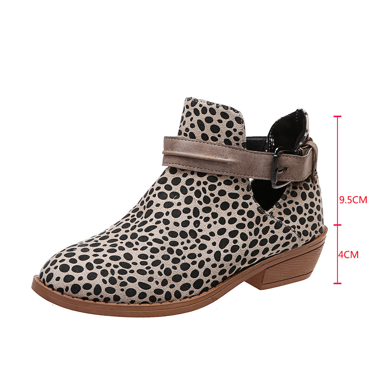 Schnalle Stiefelette Leopard V Ausschnitt Schuhe für Frauen