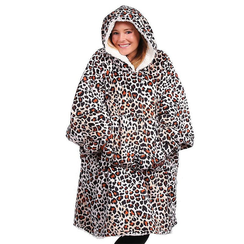 Winter New White Leopard Print Casual Hooded Free Size Sweater