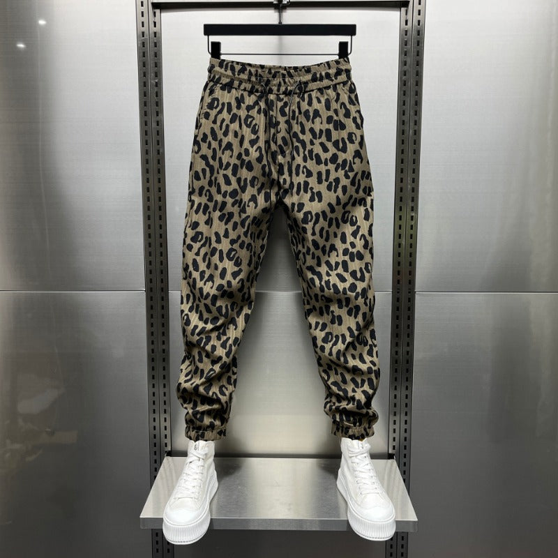 Summer Korean-style Loose American Trendy Brand Personality Leopard Print Casual Pants Men