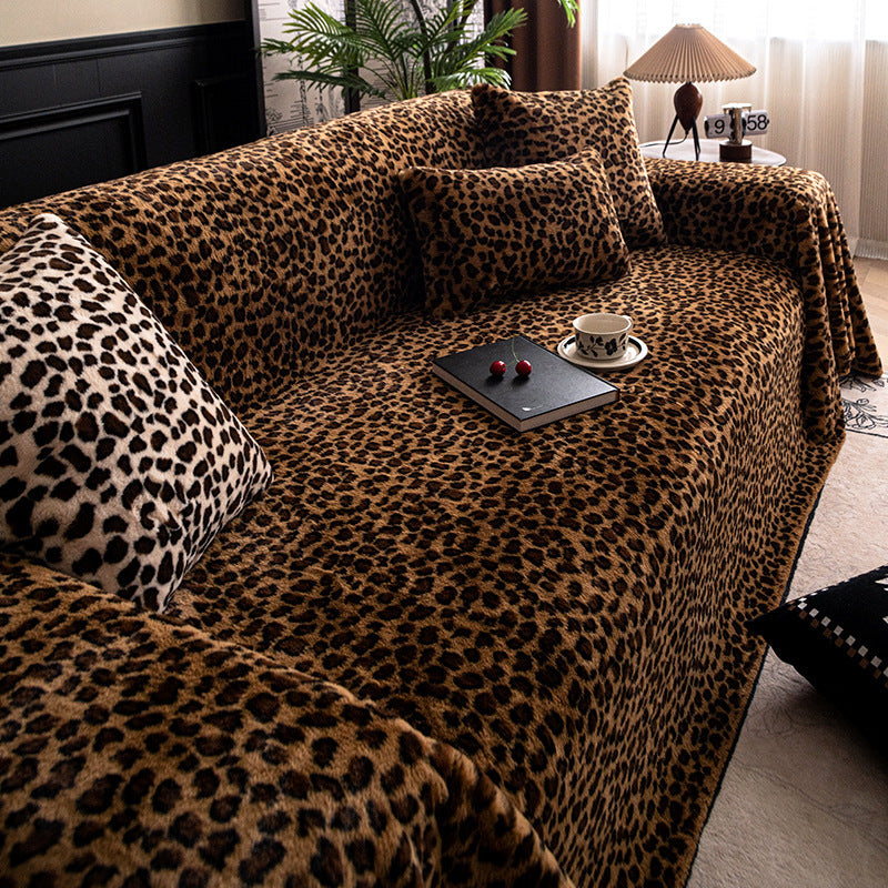 Winter Thickened Warm Leopard Plush Sofa Cushion Solid Color