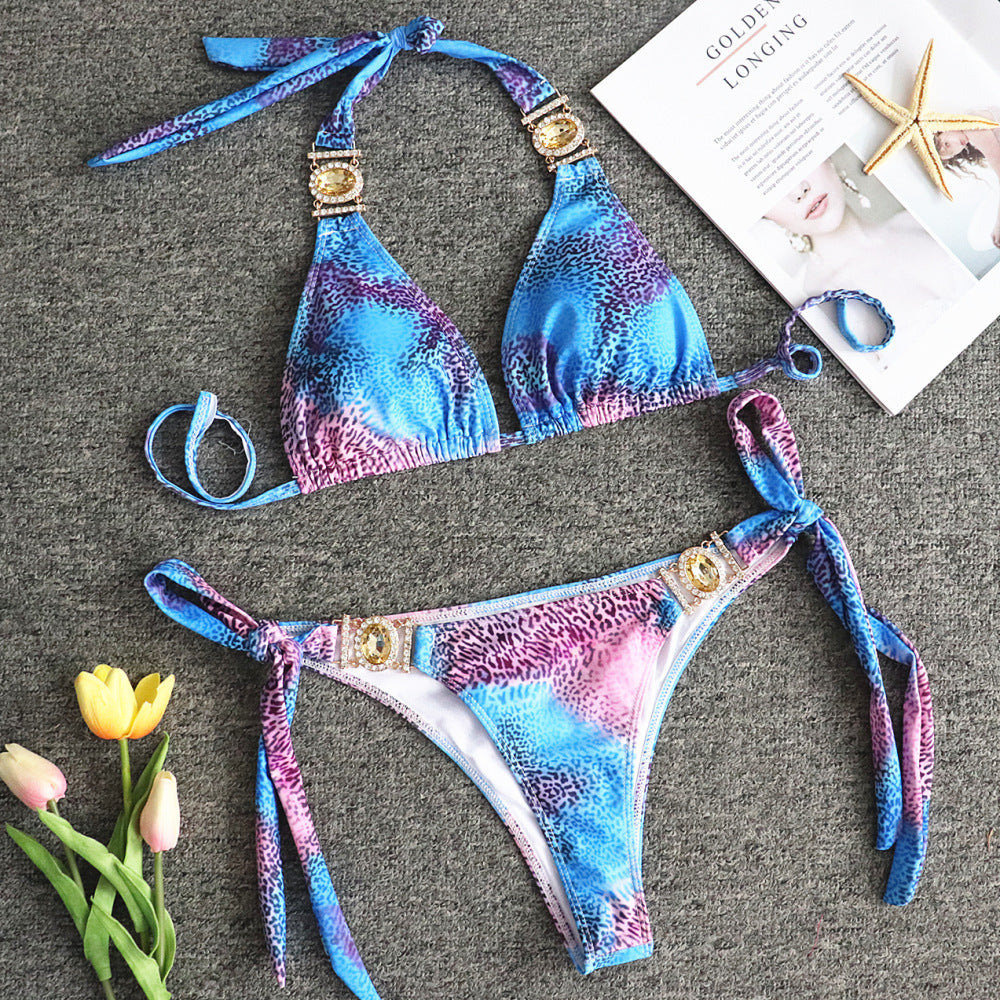 Bikini leopard print strappy swimsuit