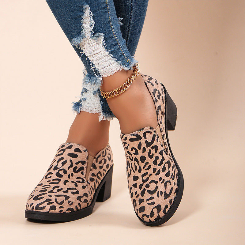 Damen Mode Leopard Print Chunky Heel Schuhe