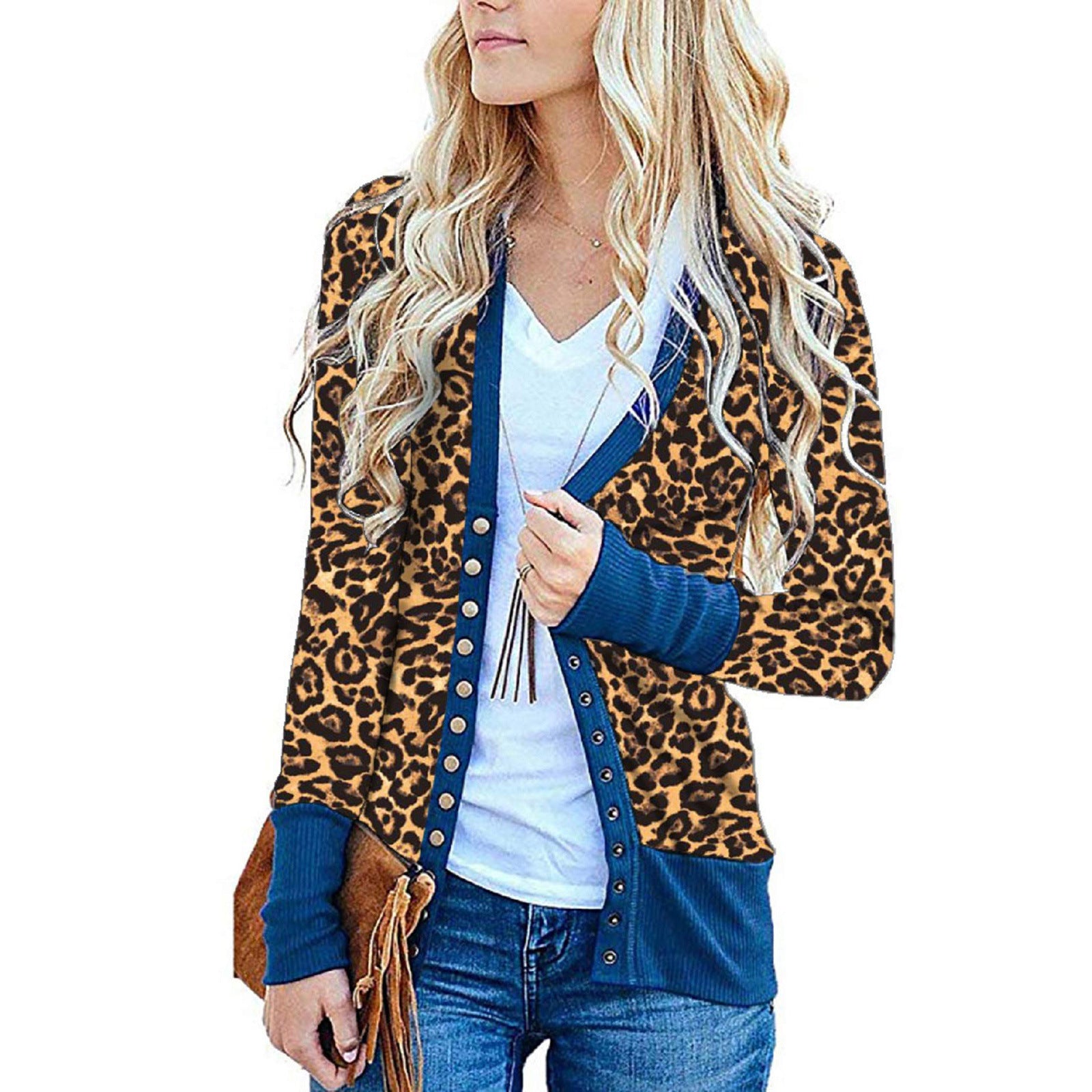 Leopard print single-row coat