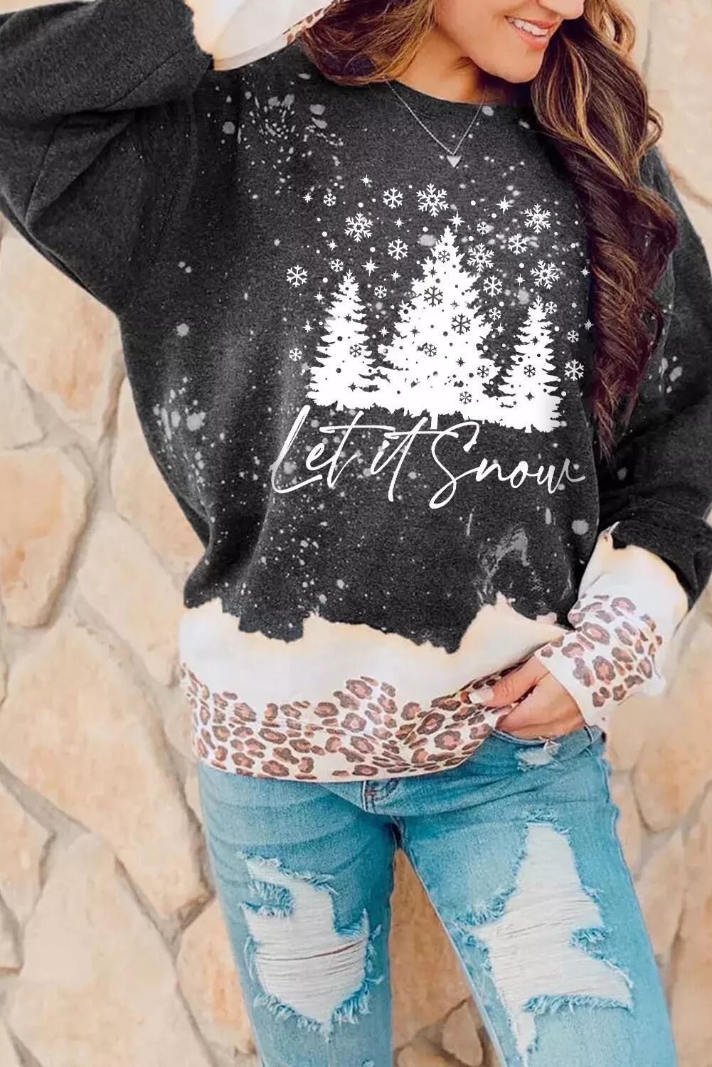European And American Leopard Print Loose Sweater Round Neck Fashion Top For Women