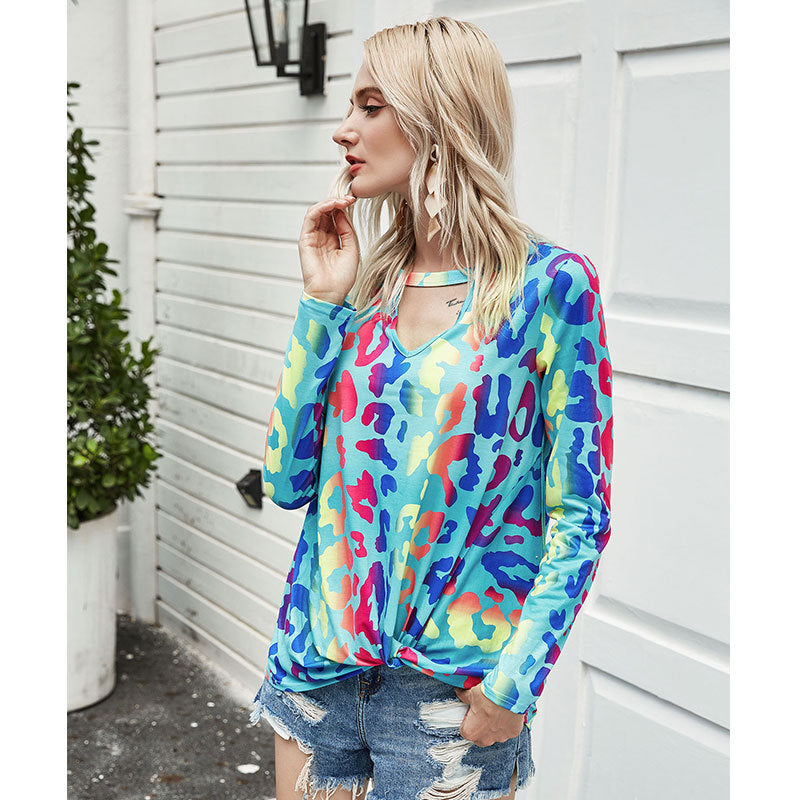 Hollowed-out leopard-print tops