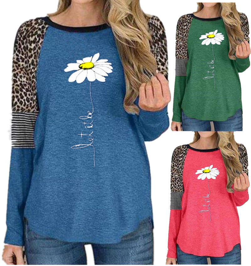 Lässiges T-Shirt mit Leopardenmuster und Patchwork