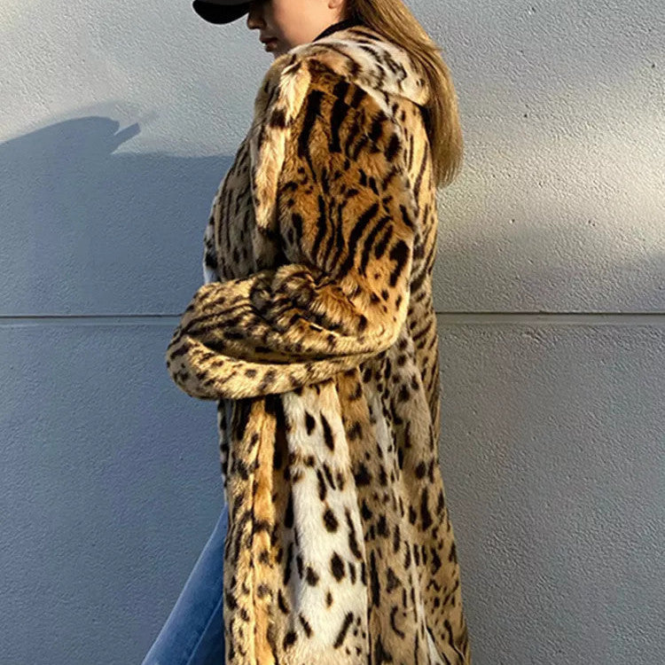 Damenmode Leopardenmuster Anzugkragen Pelzmantel