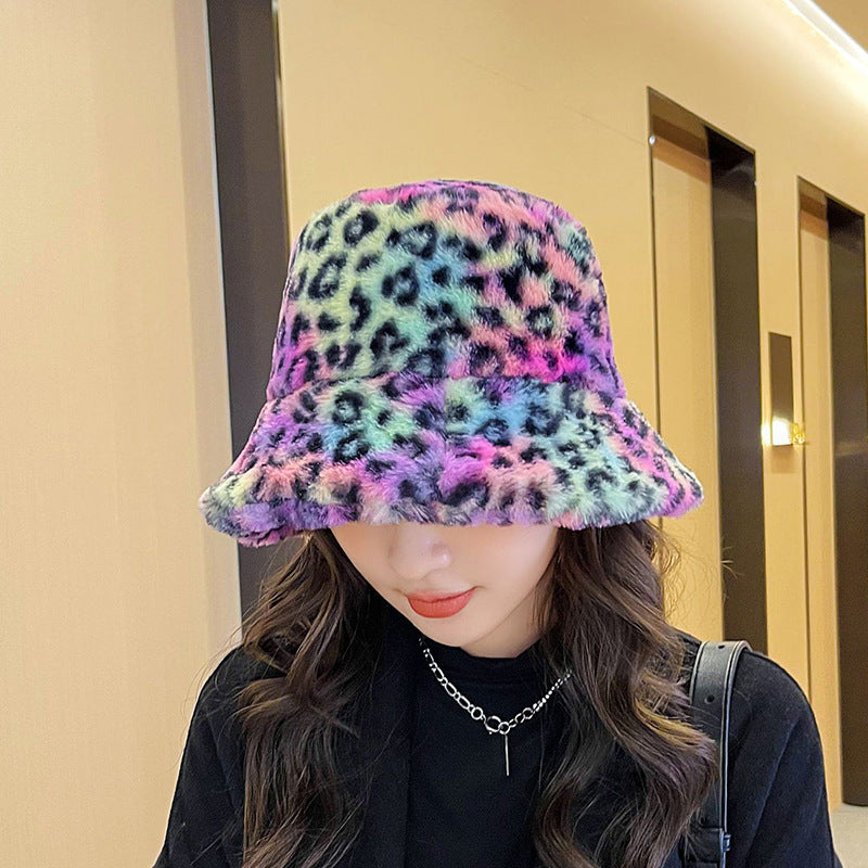 Women's Printed Leopard Print Fisherman Warm And Thick Plush Hat