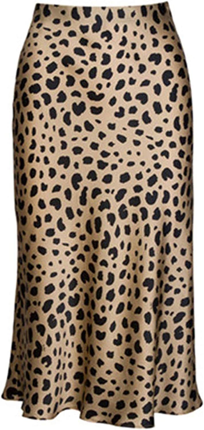 Damen Leopard Printed Kleid Hohe Taille Unsichtbarer Reißverschluss Rock