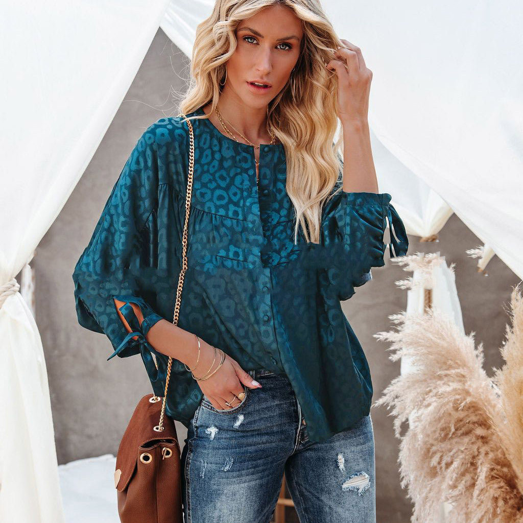 Leopard Satin Shirt Fashion Loose Long Sleeve Elegant Urban Top