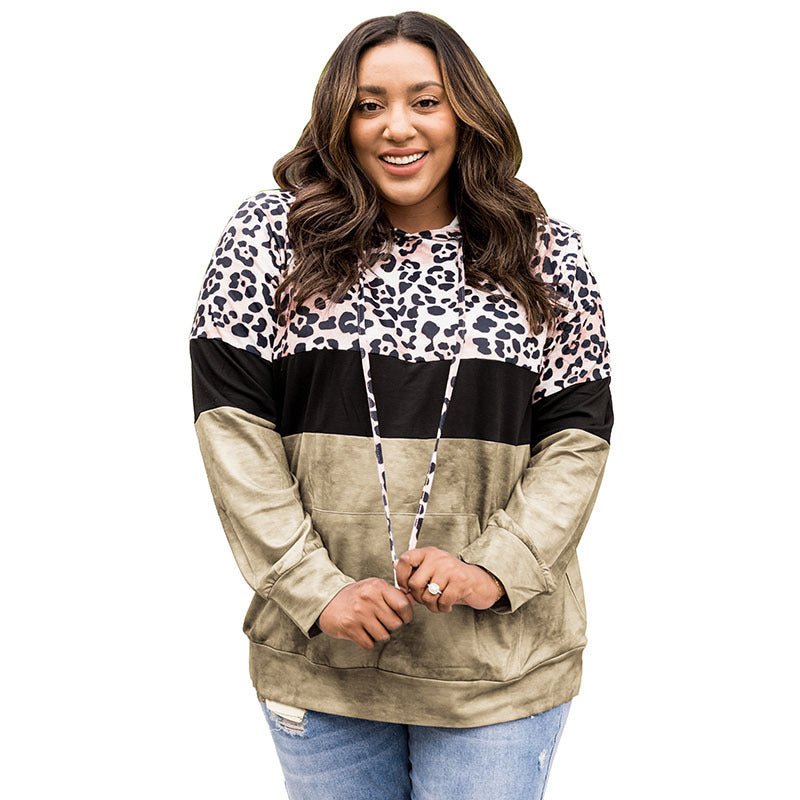 Autumn Leopard Print Leopard Print Contrast Color Casual Style Pullover Hooded Sweater Women