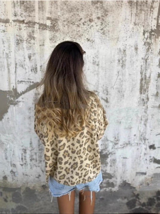 Leopard Print Women's Fashion Loose-fitting Long Sleeves Shirt